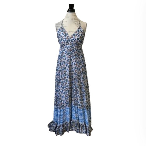 Roberta Roller Rabbit Marble Lois Maxi Dress Womens Small Blue V-Neck Sleeveless - Picture 1 of 14